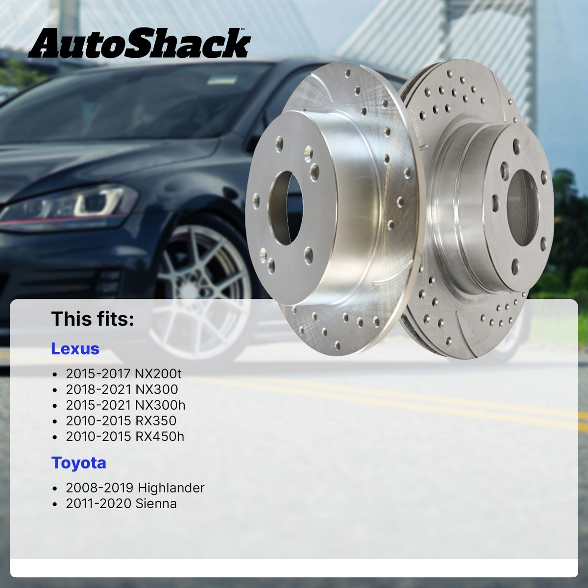 Front Drilled Slotted Brake Rotors Silver Set of 2 Driver and