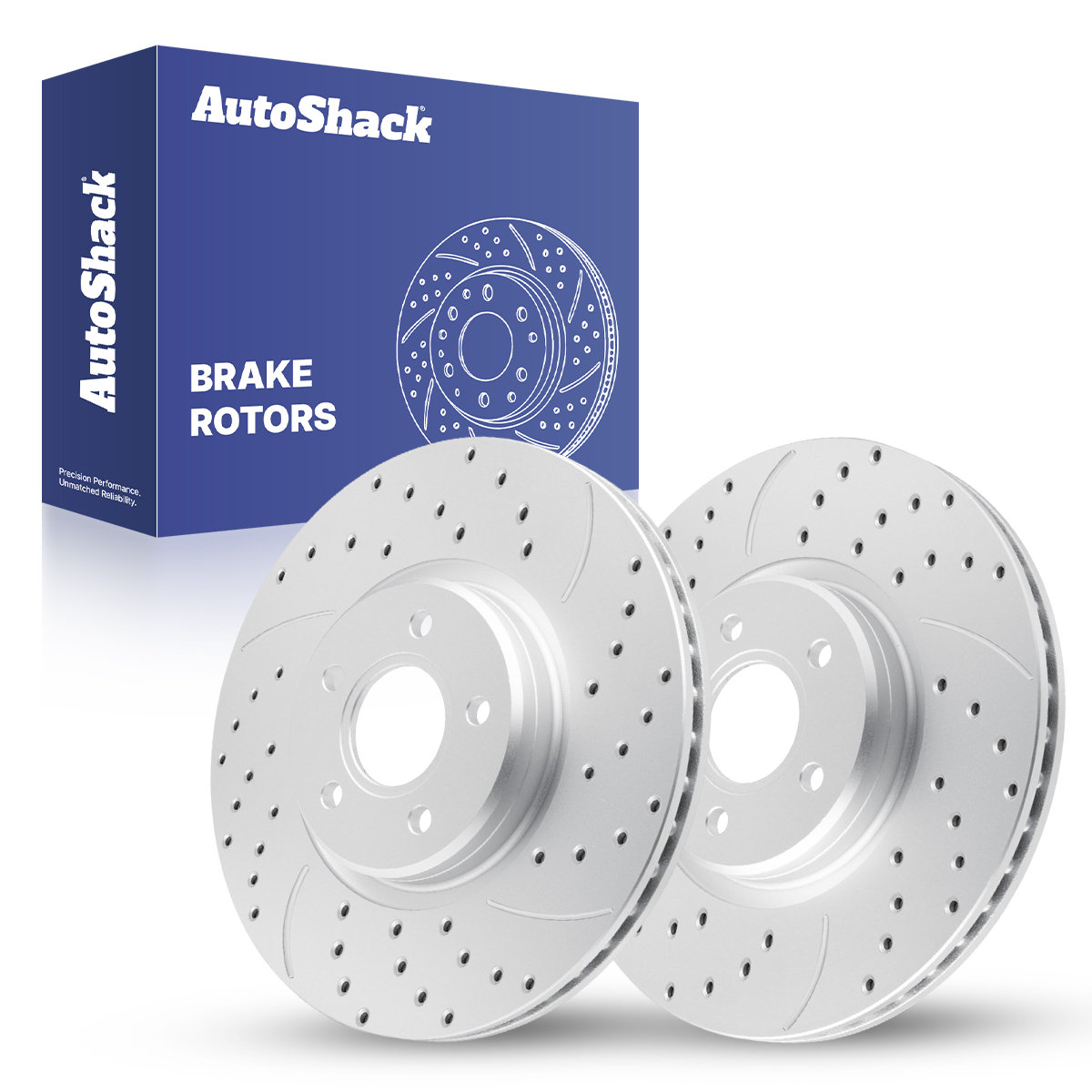 AutoShack Front Drilled and Slotted Brake Rotors Silver and Performance Ceramic Pads Set Pair of 2 Driver and Passenger Side Replacement for 2並行輸入 PR44351DSCPR - Front TurboGuard Coated Drilled Slotted Silver