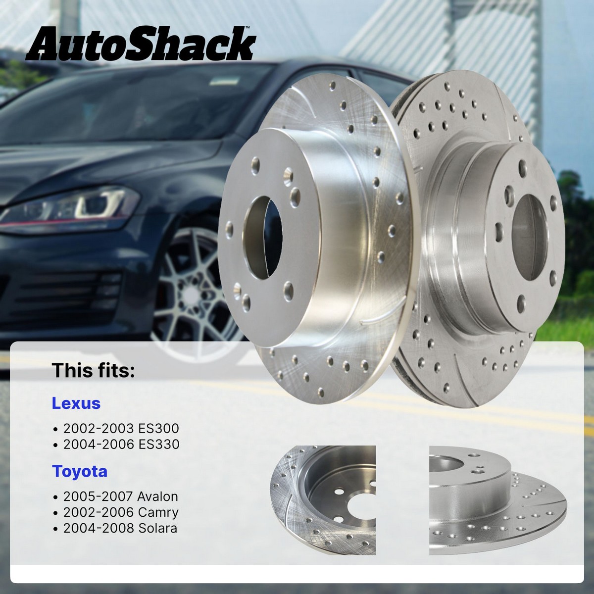 Rear Drilled Slotted Brake Rotors Silver Set of 2 Driver and