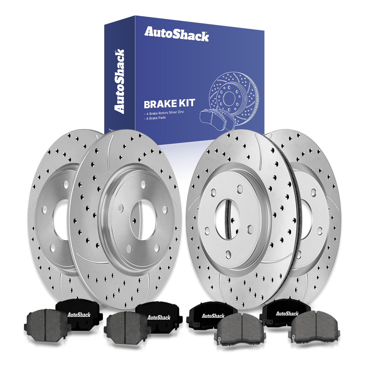 AutoShack Brake Kit - Drilled & Slotted Rotors & Ceramic Pads For Dodge Grand Caravan, Chrysler Town & Country