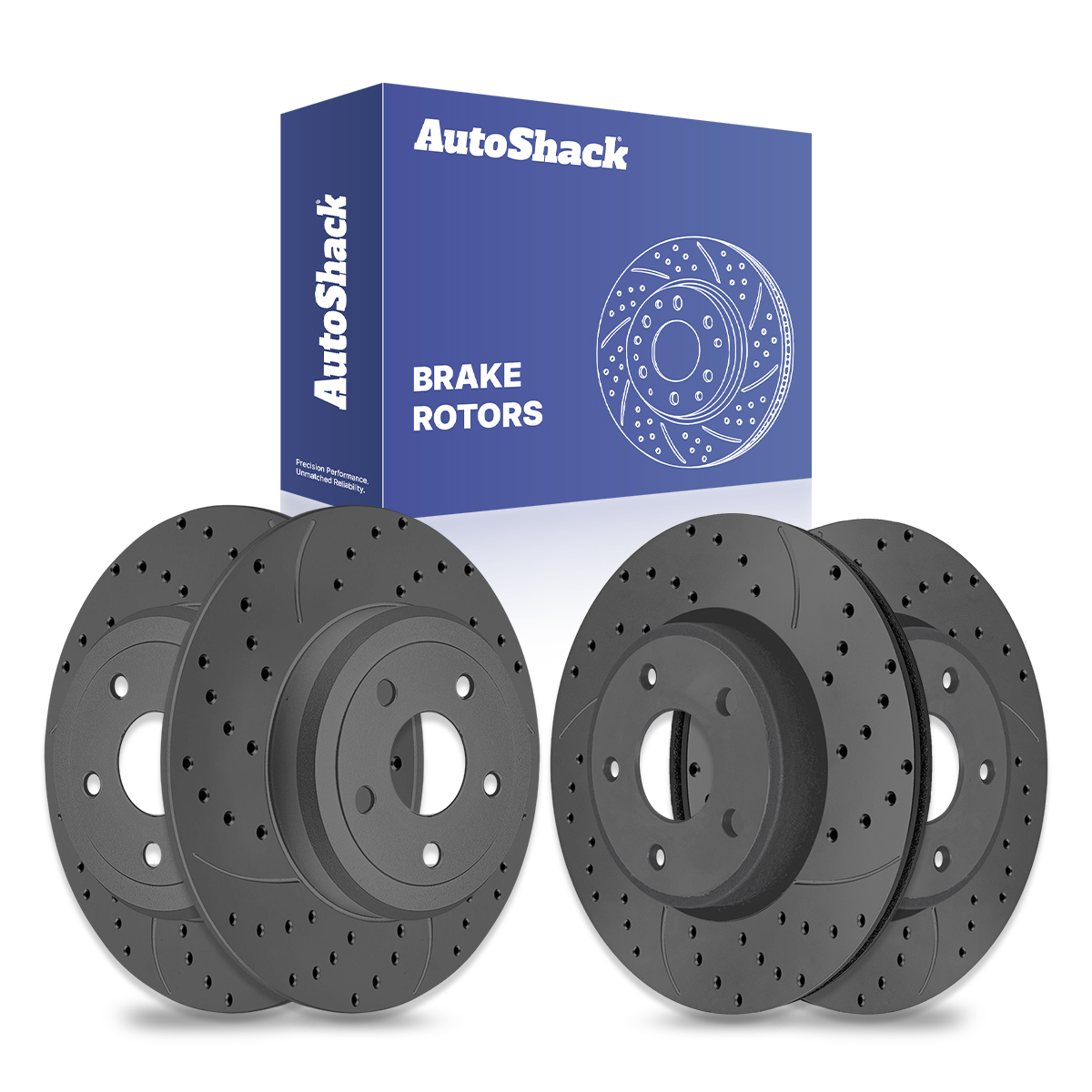 BRK030481874 - Front & Rear Drilled Disc Brake Rotors BlackShield