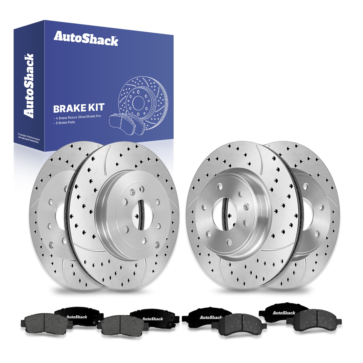 Front Ceramic Pads Drilled Slotted Zinc Coated Rotors & New Calipers Kit