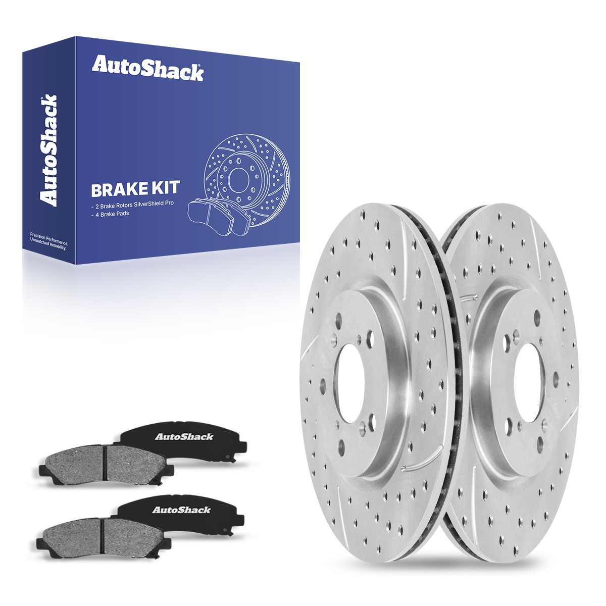 Front Drilled Slotted Brake Rotors Silver and Ceramic Pads