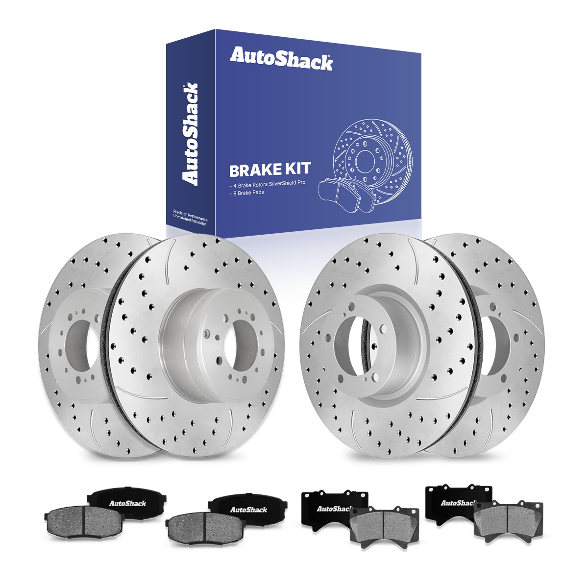 Front and Rear Drilled Slotted Brake Rotors Silver and Ceramic